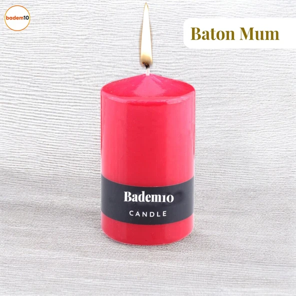 Baton Mum Kırmızı Silindir Dekoratif Mumu Kandil Hediyelik Fitilli Mumlar Şamdan Kokusuz 6 x 10 cm