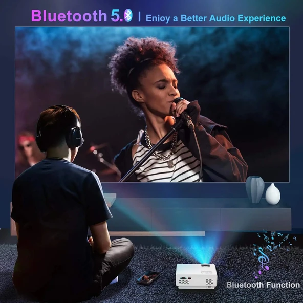 Monozone P62 Akıllı Full HD Ev Ofis Kamp Açık Hava Sineması Mini Taşınabilir Video Projektör Çok Fonksiyonlu Kablosuz Wifi & Ios & Android Cep Tel Yansıtma Projeksiyon Cihazı - 10