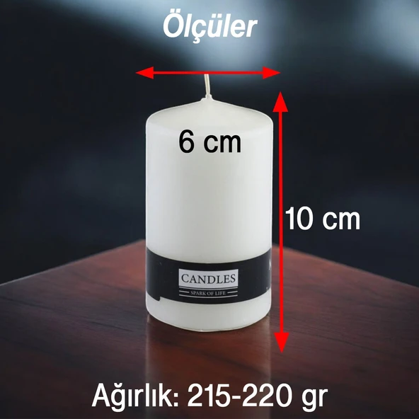 Baton Mum Beyaz Silindir Dekoratif Mumu Kandil Hediyelik Fitilli Mumlar Şamdan Kokusuz 6 x 10 cm - 2