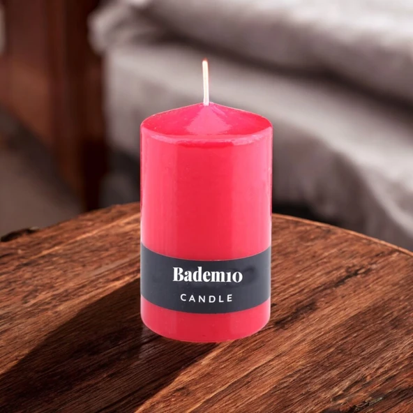 Baton Mum Kırmızı Silindir Dekoratif Mumu Kandil Hediyelik Fitilli Mumlar Şamdan Kokusuz 6 x 10 cm - 6