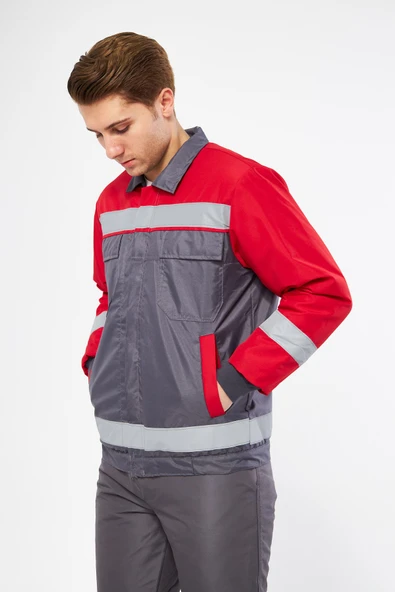 Mervem Kırmızı Robalı Gri Soğuk Hava Montu Su Ve Rüzgar Geçirmez - Resim 2