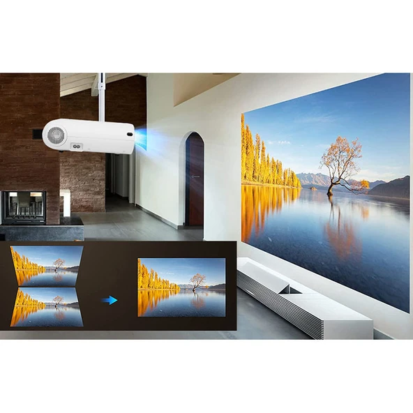 Monozone P62 Akıllı Full HD Ev Ofis Kamp Açık Hava Sineması Mini Taşınabilir Video Projektör Çok Fonksiyonlu Kablosuz Wifi & Ios & Android Cep Tel Yansıtma Projeksiyon Cihazı - 7