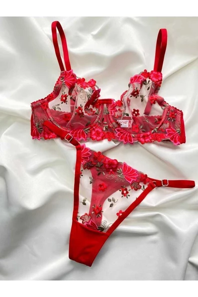 CozyChic Arona Lingerie Çiçekli Dantel İç Çamaşır Takımı - 1