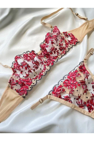 arona lingerie yeşil brode takım kadın iç çamaşırı takımı b kap ürün görseli