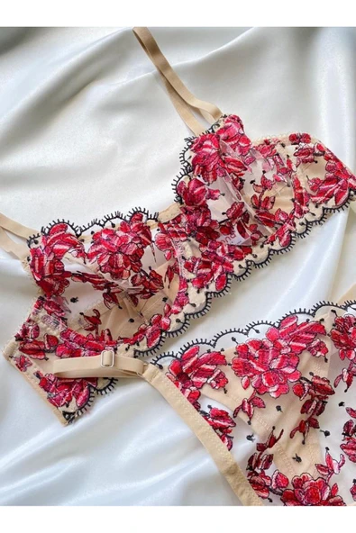arona lingerie yeşil brode takım kadın iç çamaşırı takımı b kap - Resim 2