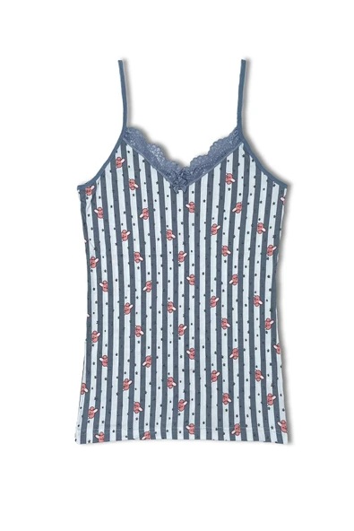 Feta Sur Dantel Ince Askılı Atlet Şort Kadın Pijama Takım - 2