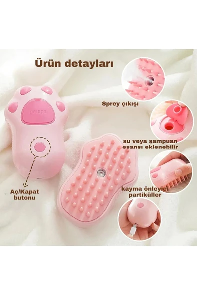 Tilbe Home 2li Pati Desen Buharlı Şarjlı Kedi Köpek Tarağı Silikon Fırçası Evcil Hayvan Bakım Tüy Alma Tarak - 5