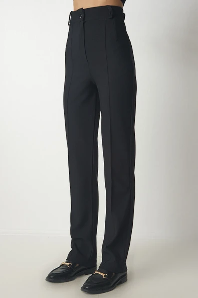 Happiness İstanbul Kadın Siyah Yüksek Bel Rahat Örme Pantolon rv00132 - 4