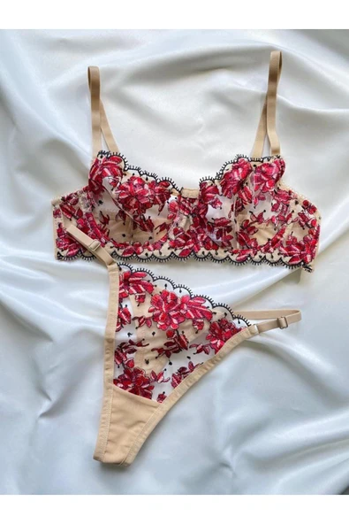 arona lingerie yeşil brode takım kadın iç çamaşırı takımı b kap - Resim 3