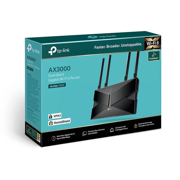 TP-LINK ARCHER AX53 AX3000 2402MBPS DUAL BANT GIGABIT WI-FI 6 ROUTER