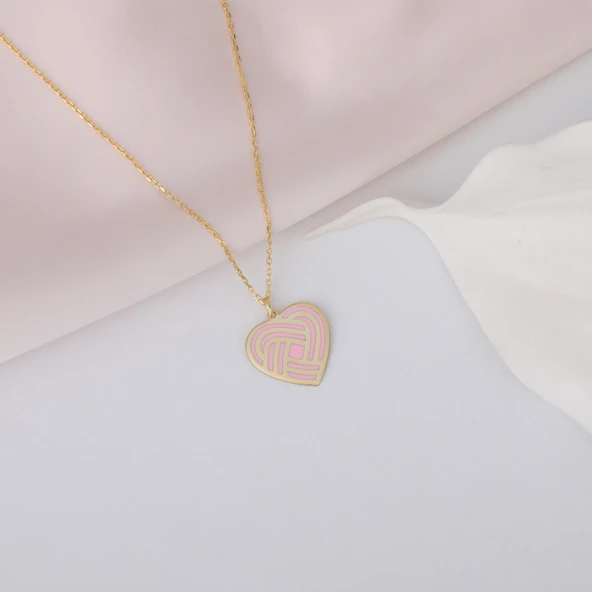 925 Ayar Gümüş Pembe Mineli Spiral Kalp Kolye - Resim 3