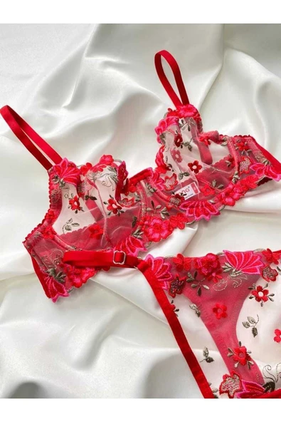 CozyChic Arona Lingerie Çiçekli Dantel İç Çamaşır Takımı - 3