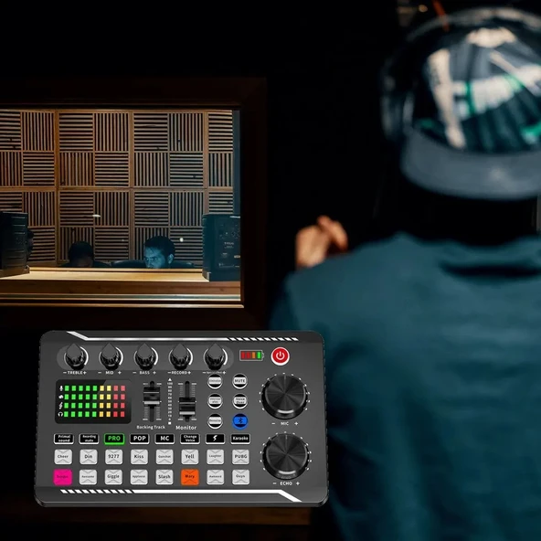 Monozone Stüdyo Kayıt Canlı Yayın Ses Mikseri Bluetooth Şarjlı Ses Kartı Dj Mikrofon Bağlantılı ürün görseli