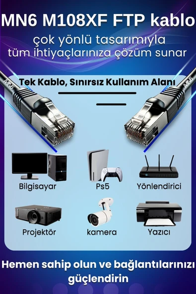 MN6 M108XF 70 Metre Internet Kablosu/FTP 0,60MM Cat6 23AWG/İKI Kat Korumalı/ethernet Kablosu 70 Metre/iç Dış Mekan Uyumlu/high Performance Cable - 8