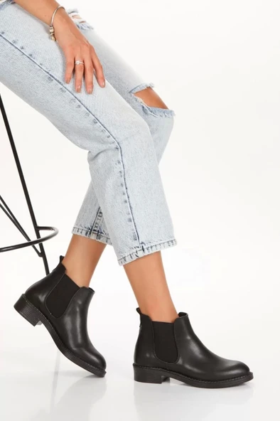 Seend Siyah Cilt Topuklu Bot - Resim 2