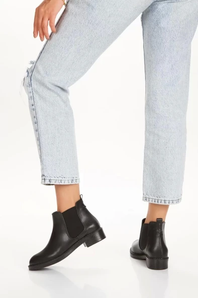 Seend Siyah Cilt Topuklu Bot - Resim 3