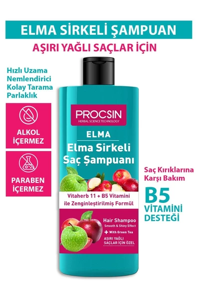 PROCSİN AŞIRI YAĞLANMA KARŞITI ELMA SİRKESİ ŞAMPUANI 300 ML - 4