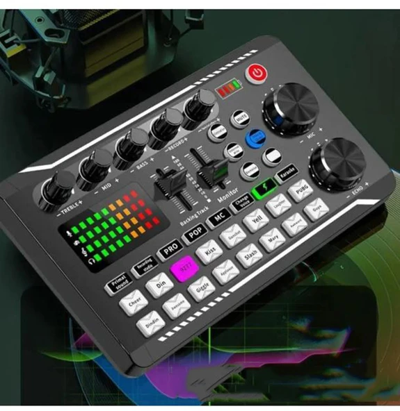 Monozone Stüdyo Kayıt Canlı Yayın Ses Mikseri Bluetooth Şarjlı Ses Kartı Dj Mikrofon Bağlantılı - 2