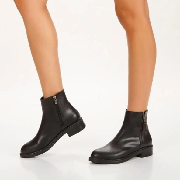 Hayra Siyah Cilt Topuklu Bot - Resim 4