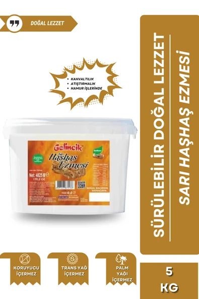 Gelincik Hamur Işlerinde Kahvaltılık Doğal Katkısız 5kg Özel Üretim Sarı Haşhaş Ezmesi - Resim 2