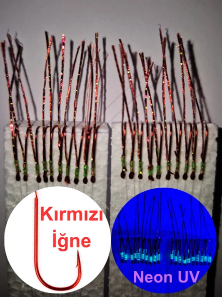 Eagenset Çapari, İstavrit Çaparisi, Uv Neon Kırmızı + Fuşya + Kırçıl Balık Sırtı Sim, 11 No Kırmızı İğne, 10 İğneli Çapari 2li Paket - 3