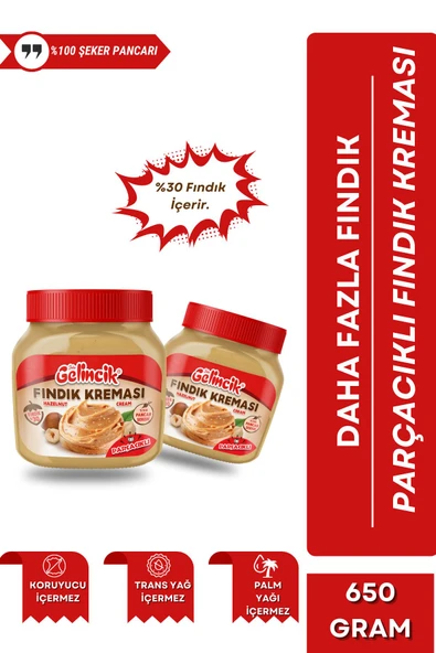 Gelincik Kahvaltılık Sürülebilir Doğal Katkısız 650gr Özel Üretim Parçacıklı Fındık Kreması