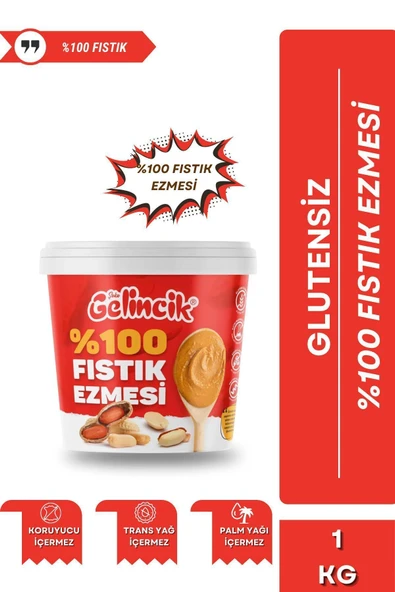 Gelincik Fıstık Ezmesi Şekersiz %100 Saf Doğal Katkısız Taze Çekim Glutensiz Doğal Fıstık Ezmesi 1 KG