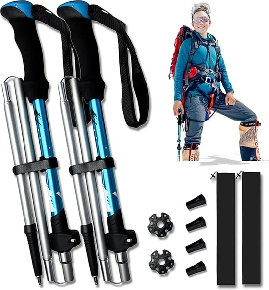 Monozone 2Li Katlanabilir Yürüyüş Batonu Kayak Batonu Hafif  Alüminyum Trekking Tırmanma Baston Kamp - 3