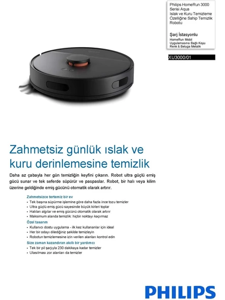 Philips HomeRun 3000 Serisi Aqua XU3000/01 Siyah Akıllı Robot Süpürge - 3