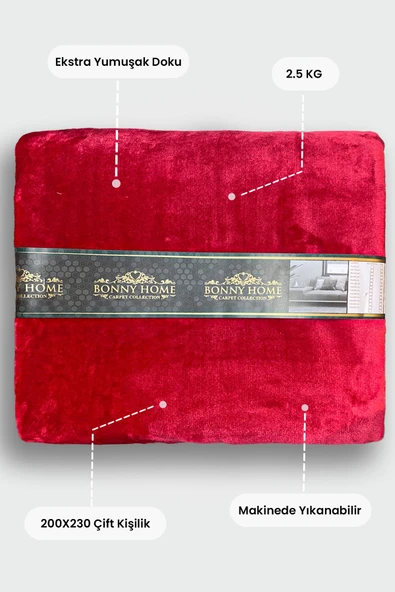 Warm Embrase Kırmızı Çift Kişilik Peluş Battaniye - 5