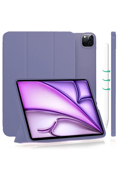 Ipad Air 13" Inç 2024 M2 Kılıf Flip Smart Standlı Akıllı Kapak Smart Cover Case A2898 A2899 A2900  LAVANTA