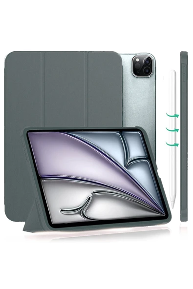 Ipad Air 13" Inç 2024 M2 Kılıf Flip Smart Standlı Akıllı Kapak Smart Cover Case A2898 A2899 A2900  Space Grey