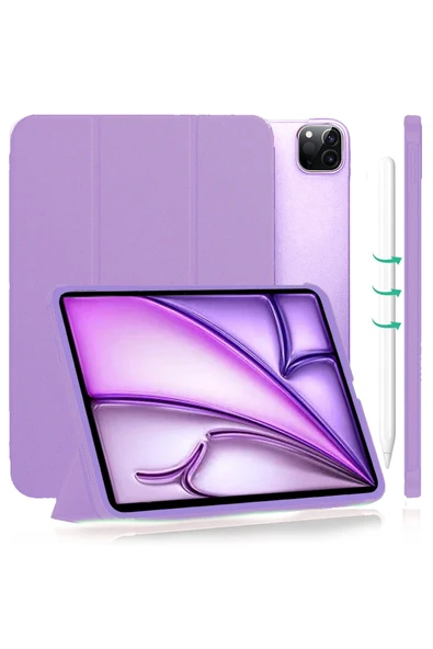 Ipad Air 13" Inç 2024 M2 Kılıf Flip Smart Standlı Akıllı Kapak Smart Cover Case A2898 A2899 A2900  Clove Purple