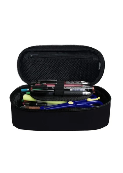 Oval Pencil Case-Oval Tip Geniş Iç Hacimli Siyah Kalem Kutusu Kalemlik - 3
