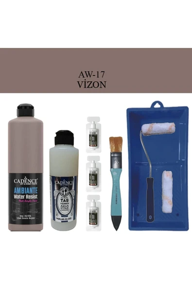 Cadence Boya Fayans Tezgah B-Ambiente Islak Zemin Aw-17 Vizon 500Ml Katalizör 30Gr Taş Vernik 250 Saten Rulo Set ürün görseli 1