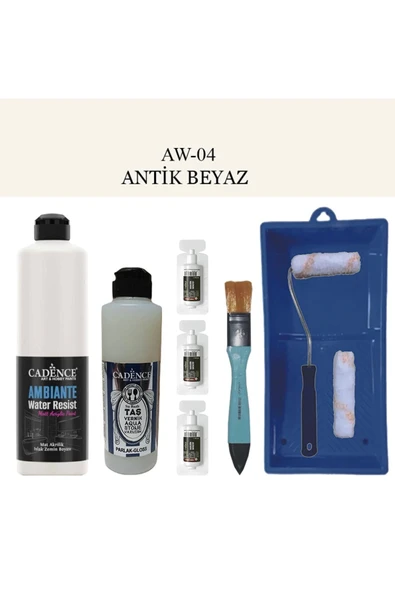 Cadence Boya Fayans Tezgah B-Ambiente Islak Zemin Aw-04 AntikBeyaz 500Ml Katalizör 30Gr Taş Vernik 250 Saten Rulo Set ürün görseli 1