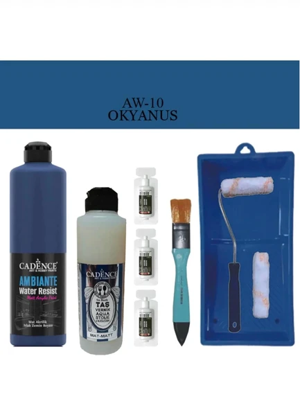 Cadence Boya Fayans Tezgah B-Ambiente Islak Zemin Aw-10 Okyanus 500Ml Katalizör 30Gr MAT Taş Vernik 250 Saten Rulo Set ürün görseli 1