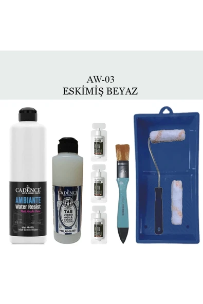 Cadence Boya Fayans Tezgah B-Ambiente Islak Zemin Aw-03 Esk.Beyaz 500Ml Katalizör 30Gr Taş Vernik 250 Saten Rulo Set - 1