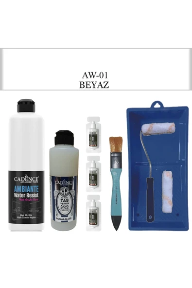 Cadence Boya Fayans Tezgah B-Ambiente Islak Zemin Aw-01 Beyaz 500Ml Katalizör 30Gr Taş Vernik 250 Saten Rulo Set ürün görseli 1