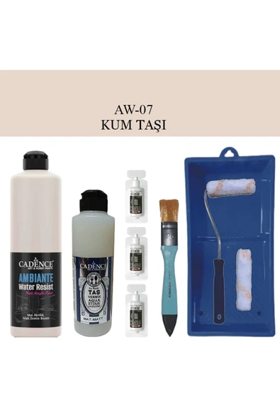 Cadence Boya Fayans Tezgah B-Ambiente Islak Zemin Aw-07 Kumtaşı 500Ml Katalizör 30Gr MAT Taş Vernik 250 Saten Rulo Set ürün görseli 1