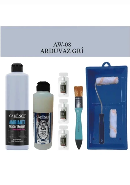 Cadence Boya Fayans Tezgah B-Ambiente Islak Zemin Aw-08 Ard.Gri 500Ml Katalizör 30Gr MAT Taş Vernik 250 Saten Rulo Set ürün görseli 1