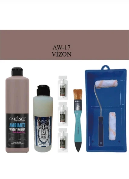 Cadence Boya Fayans Tezgah B-Ambiente Islak Zemin Aw-17 Vizon 500Ml Katalizör 30Gr MAT Taş Vernik 250 Saten Rulo Set ürün görseli 1