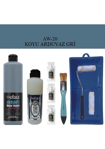 Cadence Boya Fayans Tezgah B-Ambiente Islak Zemin Aw-20 KoyuArd Gri 500Ml Katalizör 30Gr Taş Vernik 250 Saten Rulo Set ürün görseli 1