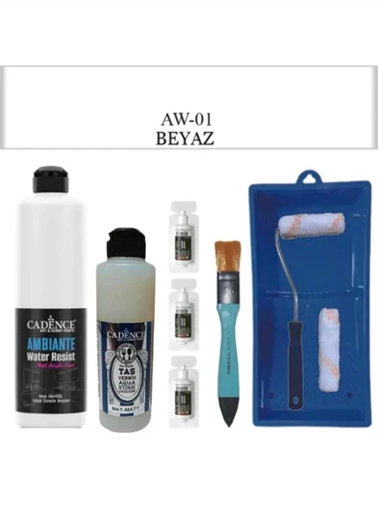 Cadence Boya Fayans Tezgah B-Ambiente Islak Zemin Aw-01 Beyaz 500Ml Katalizör 30Gr MAT Taş Vernik 250 Saten Rulo Set ürün görseli 1
