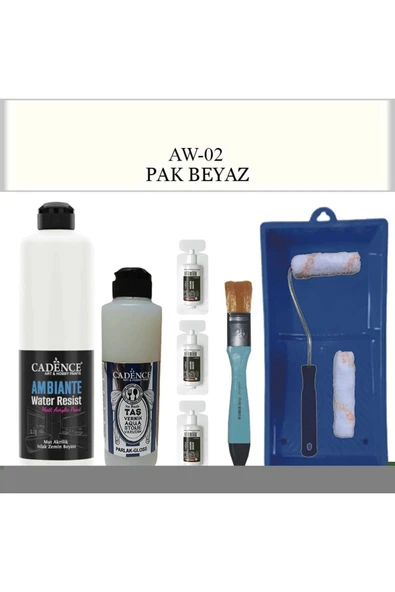 Cadence Boya Fayans Tezgah B-Ambiente Islak Zemin Aw-02 PakBeyaz 500Ml Katalizör 30Gr Taş Vernik 250 Saten Rulo Set ürün görseli 1