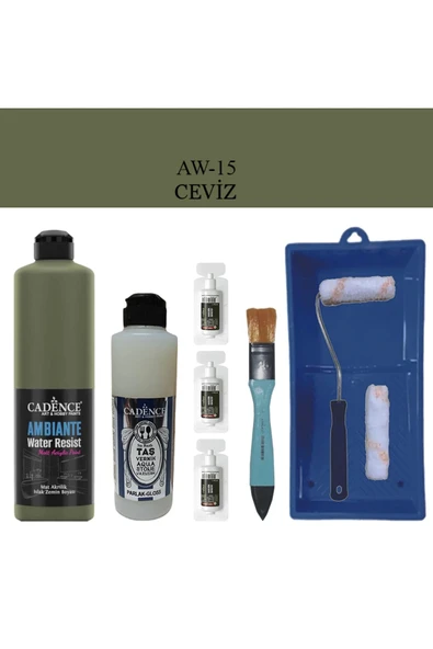 Cadence Boya Fayans Tezgah B-Ambiente Islak Zemin Aw-15 Ceviz 500Ml Katalizör 30Gr Taş Vernik 250 Saten Rulo Set ürün görseli 1