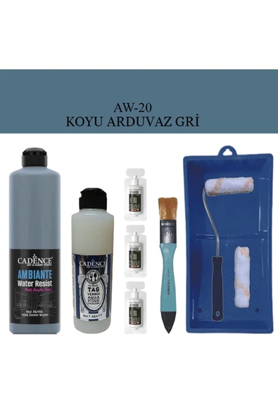 Cadence Boya Fayans Tezgah B-Ambiente Islak Zemin Aw-20 KoyuArd Gri 500Ml Katalizör 30Gr MAT Taş Vernik 250 Saten Rulo S - 1