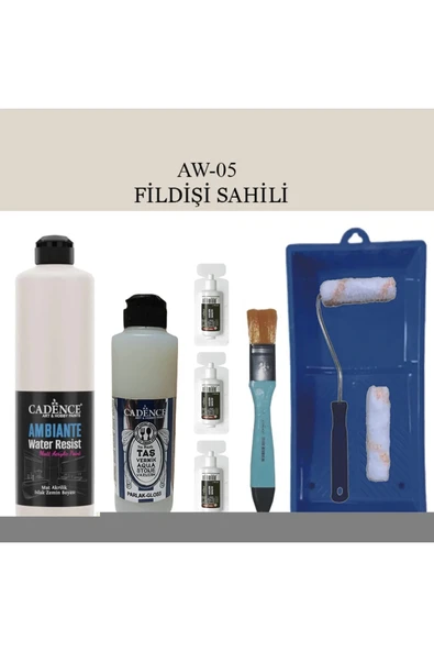 Cadence Boya Fayans Tezgah B-Ambiente Islak Zemin Aw-05 Fildişi S. 500Ml Katalizör 30Gr Taş Vernik 250 Saten Rulo Set ürün görseli 1
