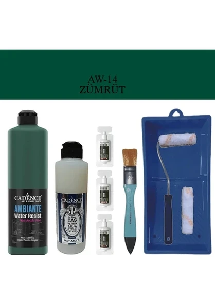 Cadence Boya Fayans Tezgah B-Ambiente Islak Zemin Aw-14 Zümrüt 500Ml Katalizör 30Gr MAT Taş Vernik 250 Saten Rulo Set ürün görseli 1