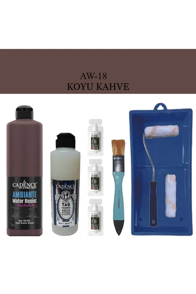 Cadence Boya Fayans Tezgah B-Ambiente Islak Zemin Aw-18 K.Kahve 500Ml Katalizör 30Gr MAT Taş Vernik 250 Saten Rulo Set ürün görseli 1